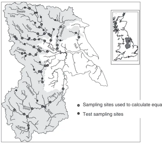 Fig. 1. Nitrate, nitrite and ammonium  sampling sites within the Humber basin. Inset indicates location of the Humber basin