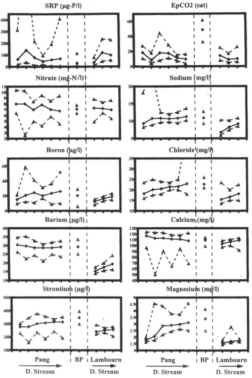 Fig. 5. Examples of longitudinal changes in concentration across the Pang and Lambourn