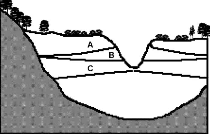 Fig. 2. Conceptual cross-section of alluvial valley showing typical groundwater levels: