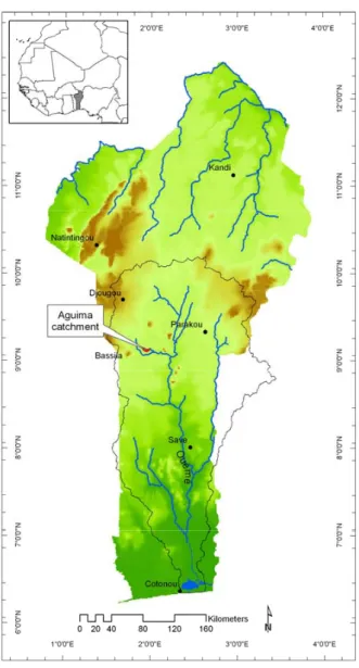 Figure 1. Location of the Aguima catchment, a sub-catchment of the Ouémé river in Benin,  West Africa