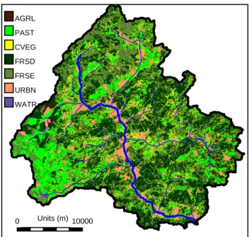 Fig. 3. Map of actual land-use in the Dill catchment based on LANDSAT TM5 data (N¨ohles, 2000)