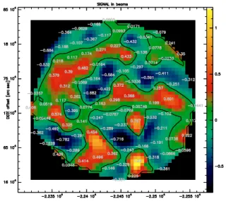 Fig. 3. Flux in mJy/beam measured on the MAMBO array. The source is located at the bottom.