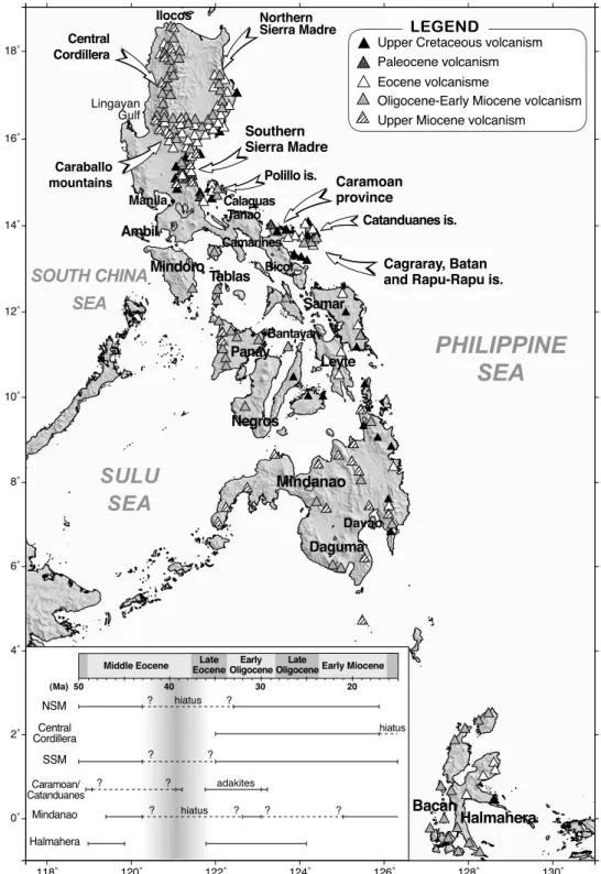 Figure 13. Age of arc volcanism earlier that Late Miocene in the Philippine archipelago and in Halmahera
