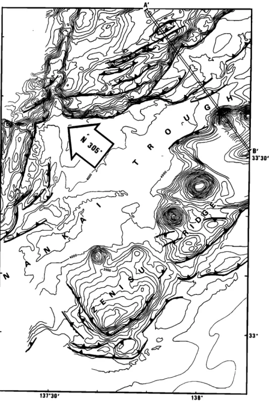 Fig.  11.  Morphostructural  map  of the  area  located  in Figure  8. Notice  the  importance  of Zenisu  Ridge  compared  with  the  toe  of the  accretionary  wedge