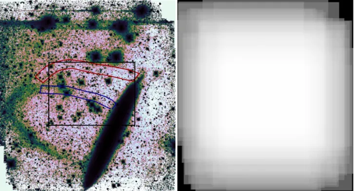 Fig. 3. Left: image enhanced with a Gaussian blur and a histogram equalization, as discussed in Martínez-Delgado et al