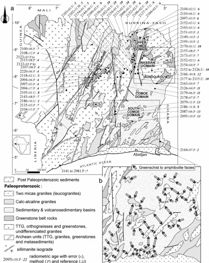 Fig. 2. Compilation of published metamorphic conditions ([Tagini, 1971], [Bard, 1974],  [Guibert and Vidal, 1984], [Lemoine, 1988], [Delor et al., 1992a], [Delor et al., 1992b],  [Siméon et al