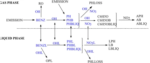 Figure 2: Schematic of the colour scheme used to describe each different reaction path to  nitrophenol formation