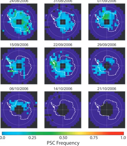 Fig. 9b. Weekly CALIPSO PSC frequency maps for an altitude of 20 km (continued).