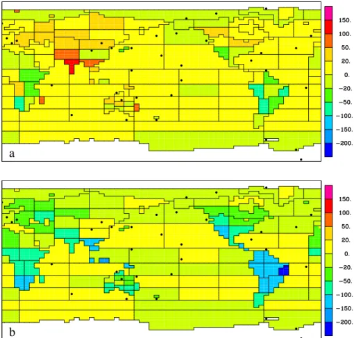 Fig. 3. Correlation between estimated and correct residual sources for a) 4HR and b) MON inversions.