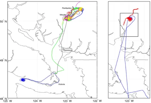 Fig. 2. Flight paths of the Cessna 207 aircraft during the INTEX-B campaign over 22 April 2006 to 17 May 2006