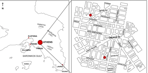 Fig. 1. Map of Athens showing the sampling sites.