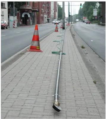 Fig. 2: Picture of the 96m long SF6 line source which was positioned on the median strip of  the street canyon
