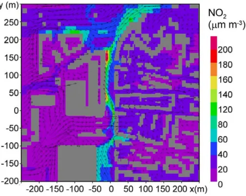 Fig 7: Numerical model results for the Goettinger Strasse (in the centre of the figure) and  vicinity