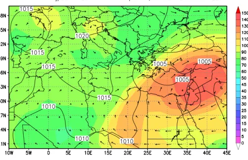 Fig. 8. CO mixing ratios (nmol/mol) at about 200 hPa (model level 7) predicted by ECHAM (2-day forecasts) for 12:00 UTC on 1 August 2001
