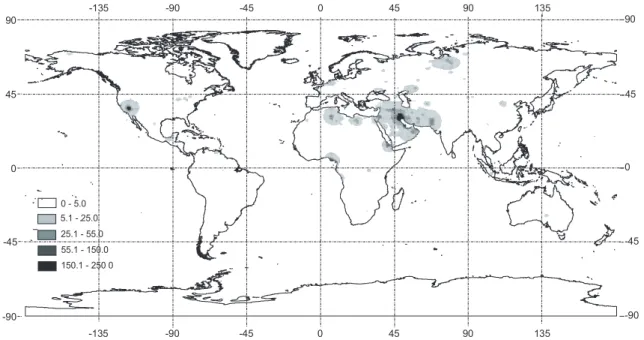 Fig. 7. Kernel density estimation maps of data removed from the WFA.