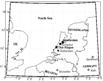 Fig. 1. Map of the Netherlands showing the location of The Hague and other large cities in the vicinity.