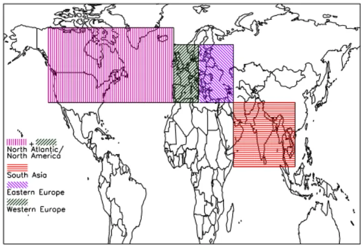 Fig. 2. Source regions of the trajectories during the MINOS cam- cam-paign.