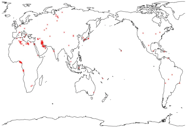 Fig. 1. Areas with hot pixels in the ATSR world fire atlas, which are unlikely caused by vegetation burning