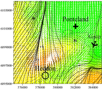 Table 1. Lincom-T input parameters used for Burnside Farm, Heddon-on-the-Wall, Ponteland: For each of the wind directions (180, 190, 200, ...290, 300), five calculations were performed with the mean wind speed and Monin-Obukhov length scales shown as input