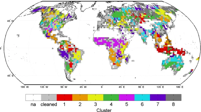 Fig. 8. Spatial clusters of fire counts variability from 07/1996 to 06/2006. Isolated pixels were removed for clarity.