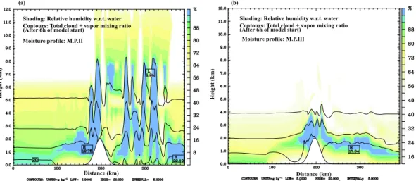 Fig. 11. Relative humidity and total water in the air for case with moisture profile (a) M.P