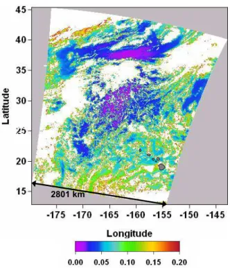 Fig. 2. Retrieved AOT, based on SeaWiFS LAC data (channel 5), over the North Pacific on the 11 September 2001.