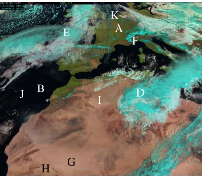 Fig. 3. RGB composition of the “Day Natural Colors” color scheme: 1.6, 0.8, and 0.6 µm reflectance in the red green and blue beams respectively from 3 March 2004 11:27 UTC.