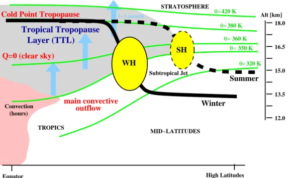Fig. 1. Schematic of the troposphere-to-stratosphere transport (TST) occurring in the TTL.