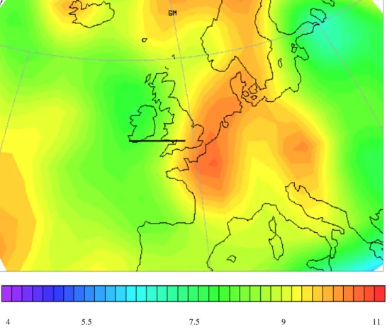 Fig. 8. ECMWF potential vorticity map on the 380 K isentrope on 5 April 2000 at 12:00