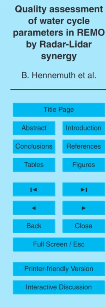 Table 4. Sum of cloud amount and cloud cover from observations and simulations for di ff erent height layers and time periods