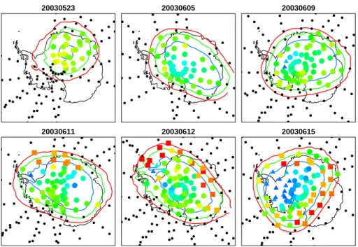 Fig. 2. Distribution of PSC types derived from MIPAS measurements at tangent altitudes cor- cor-responding to potential temperatures around 490 K (max