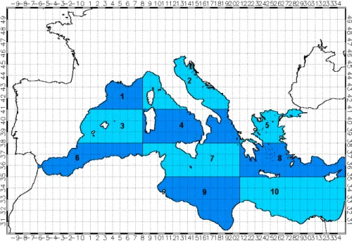 Fig. 10. The 10 sectors of the Mediterranean basin employed in the analysis.