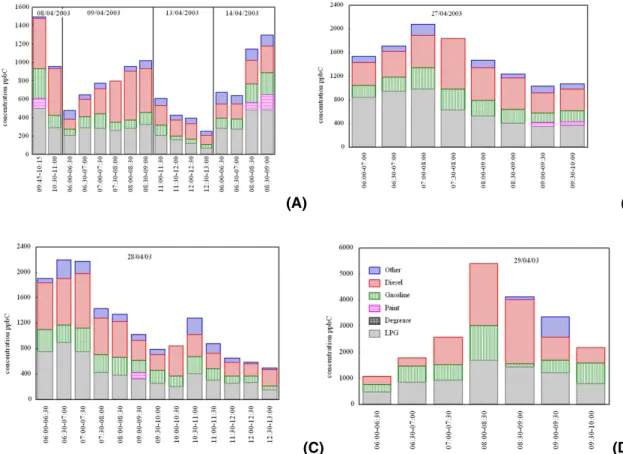 Fig. 10. Source apportionment distribution for NMHC during the 2003 campaign.