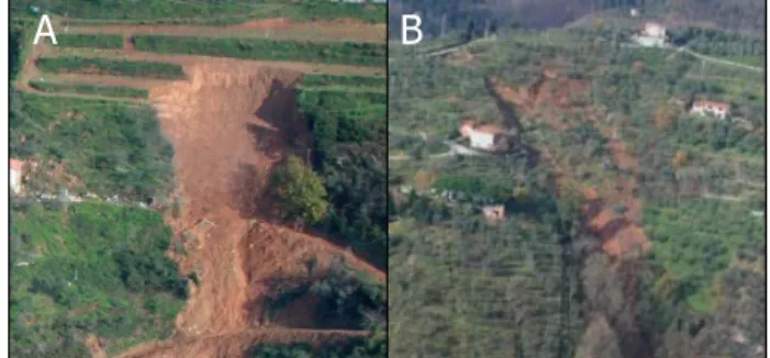 Fig. 2. Study sites. A: Site 1, Uzzano landslide, B: Site 2, Massa and Cozzile landslide.