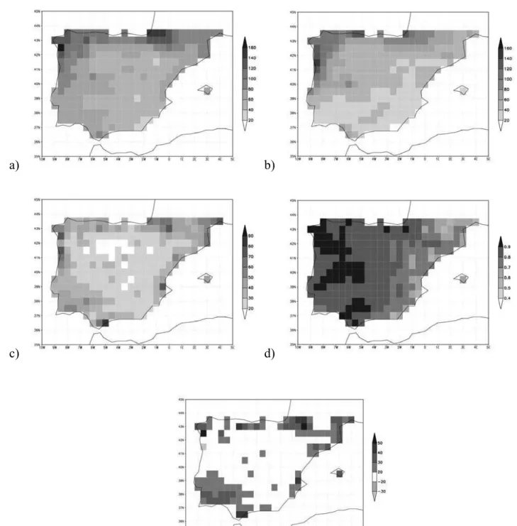 Fig. 1. Spatial distributions of: (a) Monthly mean IPD autumn precipitation field (mm); (b) Monthly mean HIPOCAS  Fig