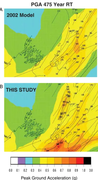 Figure 15. Preliminary implications of KMFS earthquake recurrence estimates as input parameters to the National Seismic Hazard Assessment model [Stirling et al., 2002b].