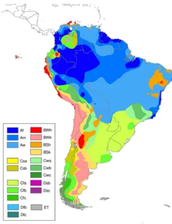 Fig. 7. K¨oppen-Geiger climate type map of South America.