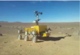 Figure 1 : SAFER rover equipped with the 3  ExoMars instruments in the Atacama Desert, Chile  To  provide  the  best  from  this  trial,  geologists,  engineers  and  instrumentation  scientists  teams  collaborated  by  processing  and  analyzing  the  da