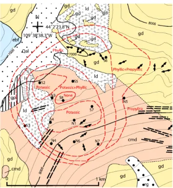 Fig. 1. Simplified geologic map of the Stinkingwater Mining region of the Needle Creek igneous center (Fisher, 1972)