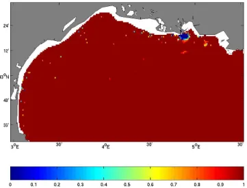 Fig. 9. Correction yielded by the first assimilation cycle on the Sea Surface Temperature [ ◦ C]