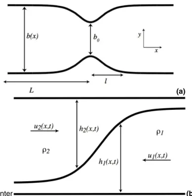 Fig. 1. Schematic showing (a) plan and (b) elevation view of the flow.