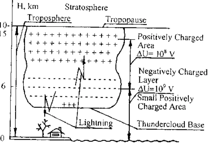 Fig. 1. Scheme of a single mature thundercloud cell.