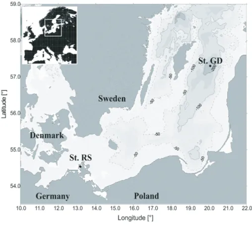 Fig. 1. Sampling stations in the Baltic Sea. Station Rassower Strom (St. RS) in the Bodden next to the island of R ¨ugen (Germany) and Gotland Deep (St