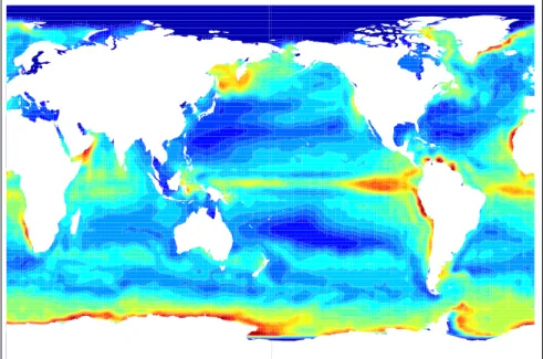 Fig. 1. Modeled annual mean DMS sea surface concentration. Units are nmol/l.