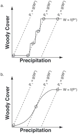 Fig. 1. Conceptual diagram to illustrate the e ff ect of vegetation parameterizations on the emergence of multiple steady states