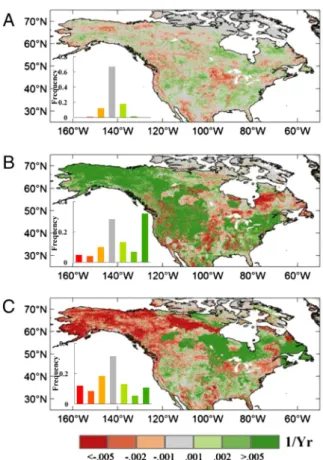 Fig. 2. Spatial distribution of spring (April and May) NDVI change during different periods according to TP of spring temperature