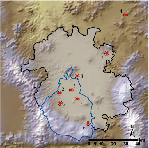 Fig. 1. Sampling sites during MCMA-2002 and MCMA-2003 field campaigns. Points indicate the location of the sampling sites and numbers correspond to the sites listed in Table 1