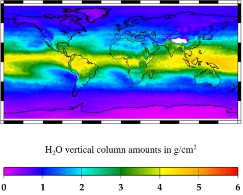 Fig. 1. Annual mean H 2 O column amounts for the year 2006 derived from SCIAMACHY mea- mea-surements.