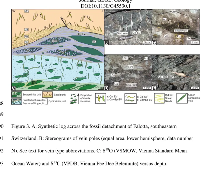 Figure 3. A: Synthetic log across the fossil detachment of Falotta, southeastern 290 