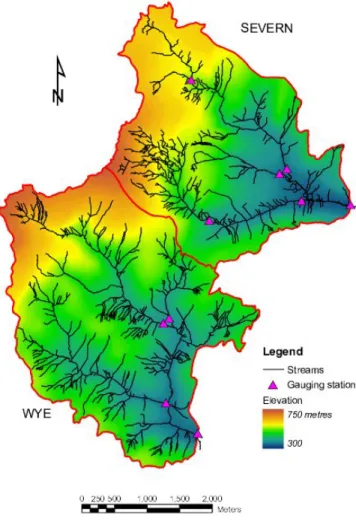 Fig. 1. Plynlimon catchments showing the Severn and its tributaries (from North to South  Hafren, Tanllwyth and Hore) and the Wye (Nant Iago, Gwy and Cyff).